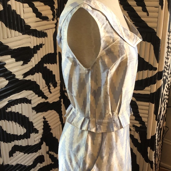 Calypso St. Barth Raw Silk Dress White Blue Large - Picture 4 of 8